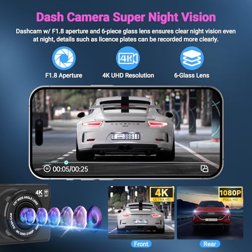 Dash Cam 1080P FHD with 32GB Card, Night Vision, 170° Wide Angle S2225