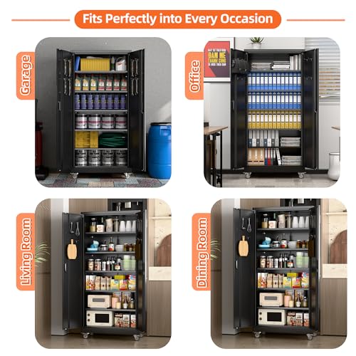 Metal Storage Cabinet with Wheels, 73" H, Locking Doors and Adjustable Shelves C8462