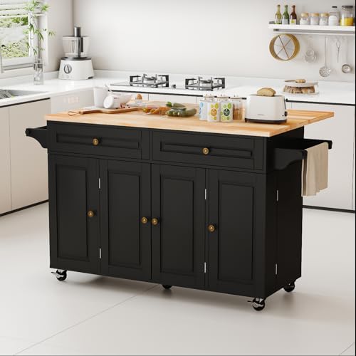 Movable Kitchen Island with Drop Leaf and Power Outlet J472