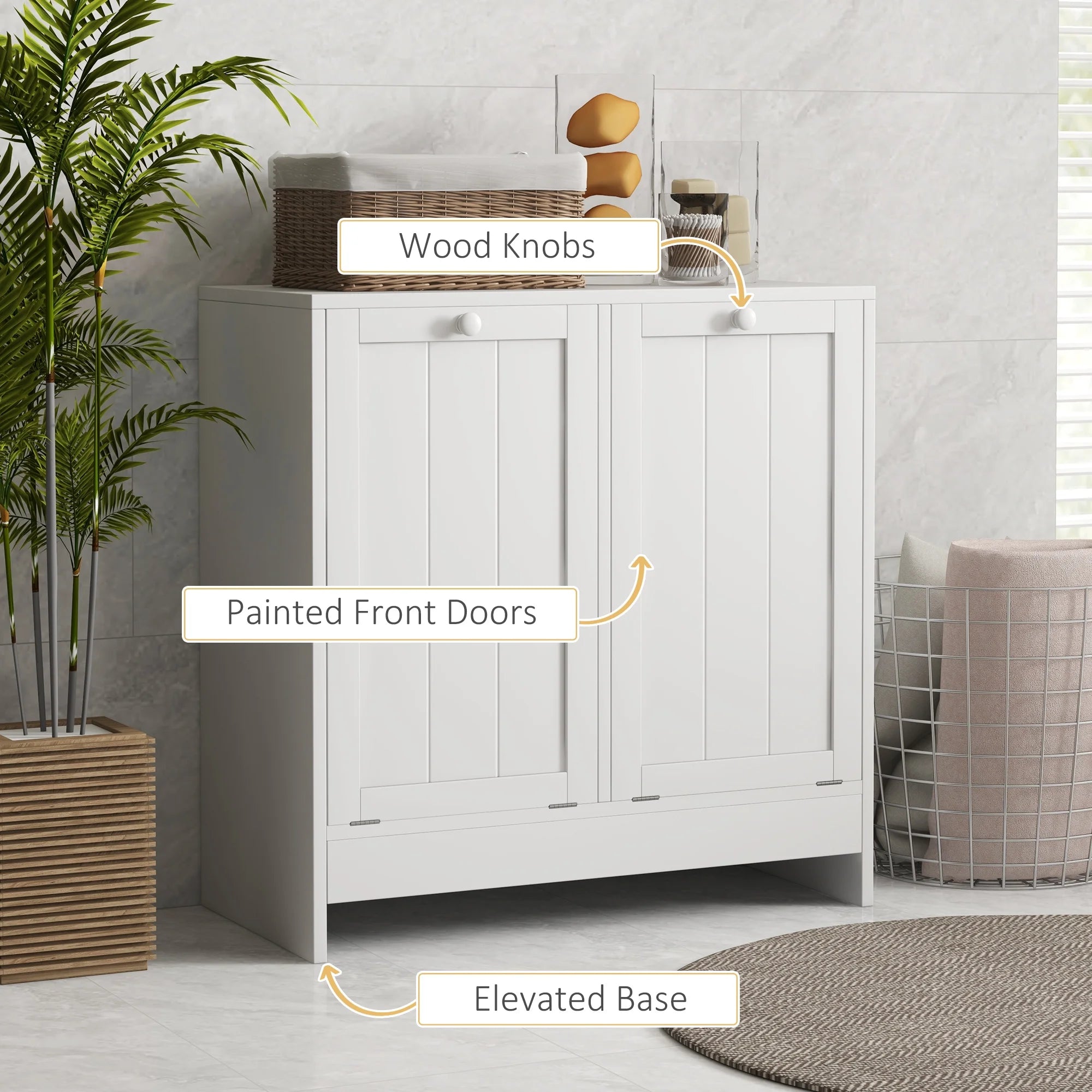 Tilt-out Laundry Storage Cabinet with 2 Hamper Compartments, White K817002