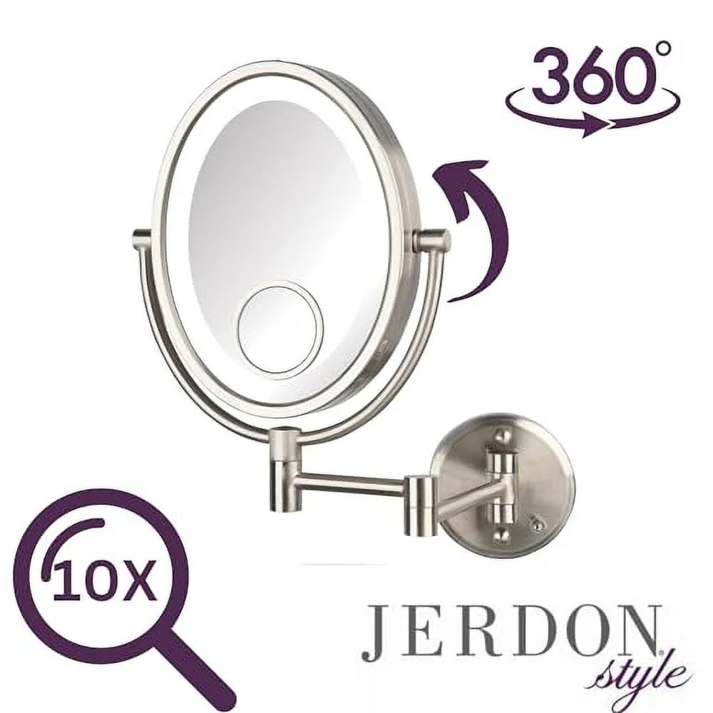 Oval Wall-Mounted Lighted Makeup Mirror with 10X-1X and 15X Spot Magnification W701