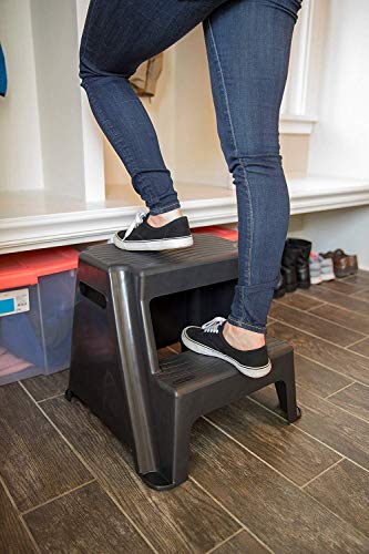 2-Step Molded Plastic Step Stool, Lightweight, Slip Resistant, Black D3424