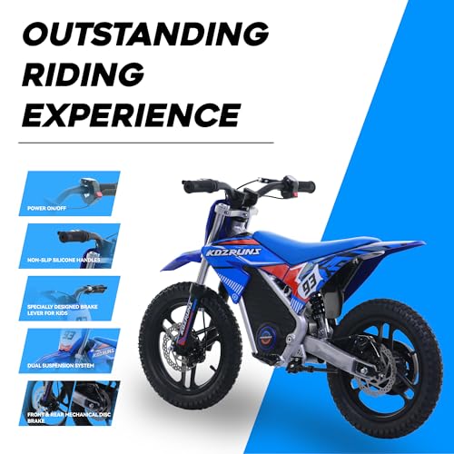 Electric Dirt Bike for Kids Aged 4-8, 350W Brushless Motor, 14'' Off-Road Tires, Blue J66927