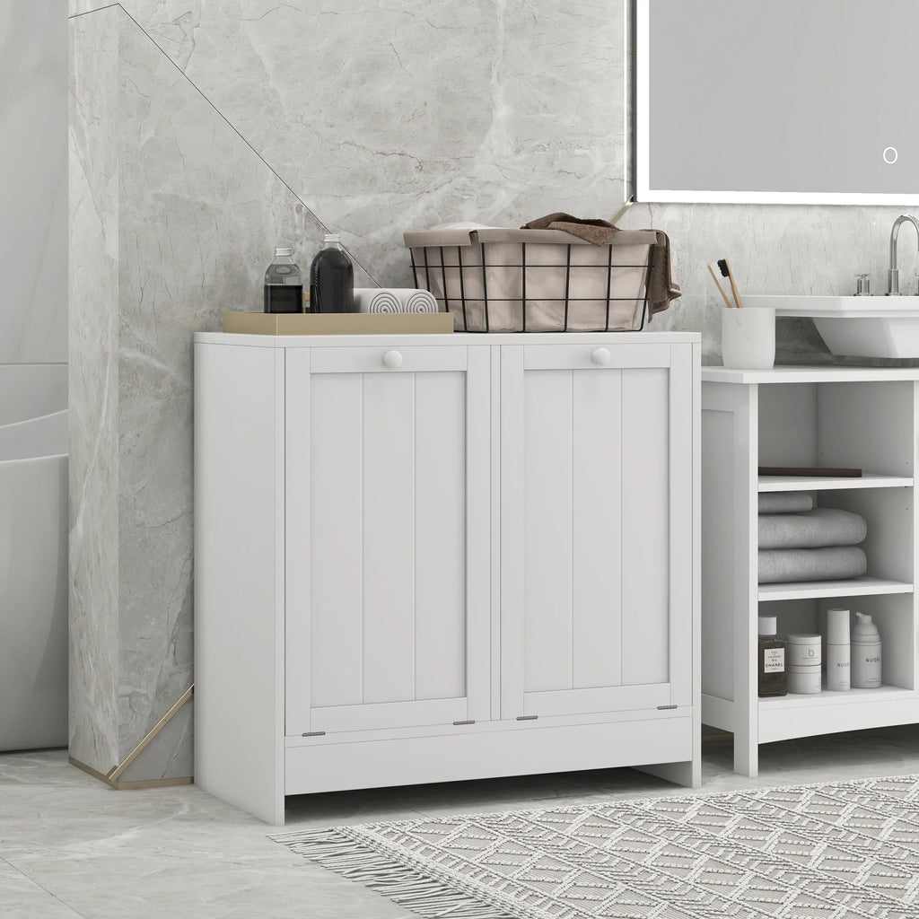 Tilt-out Laundry Storage Cabinet with 2 Hamper Compartments, White K817002