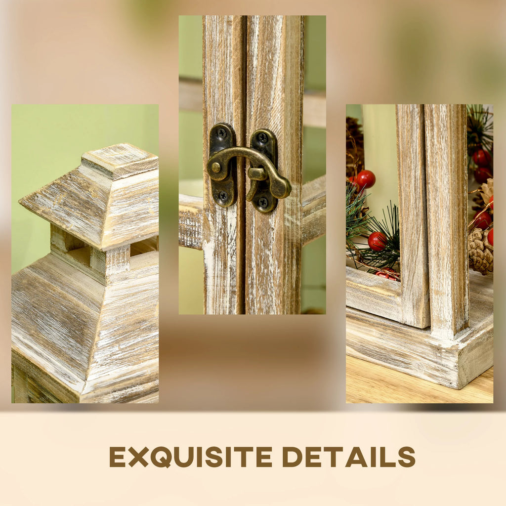 Rustic Wooden Lantern 2-Pack for Indoor Outdoor Decor F28564