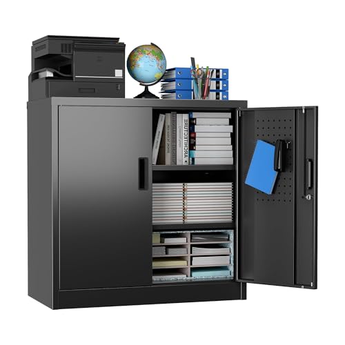 Garage Storage Cabinet with Wheels, 72" H, 2 Doors, 4 Adjustable Shelves, Black Q104