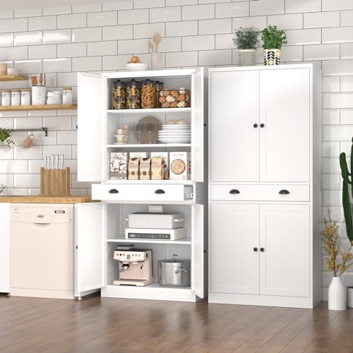 Tall Kitchen Storage Cabinet with Doors and Adjustable Shelves, Black Freestanding Cupboard X34021