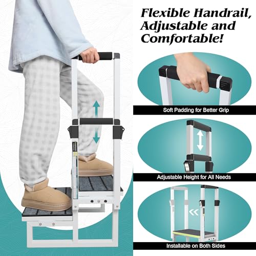 2 Step Stool with Handrail, Anti-Slip Mats, Portable for RV, Camper, Hot Tub V6811