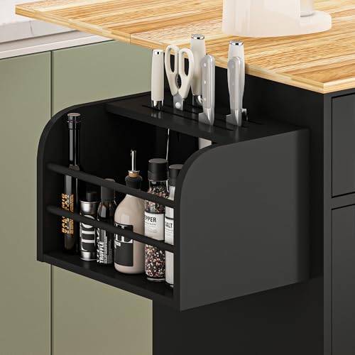 Movable Kitchen Island with Drop Leaf and Power Outlet J472