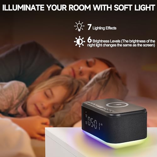 Wireless Charger Alarm Clock Speaker with Dimmable Light D64277