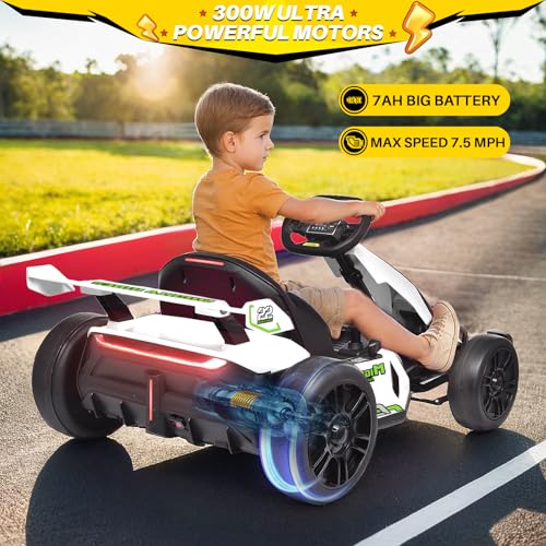 24V Kids Go Kart 300W Electric Drift Kart Outdoor Race Toy with 2X150W Motor, 7AH Battery, Green R238