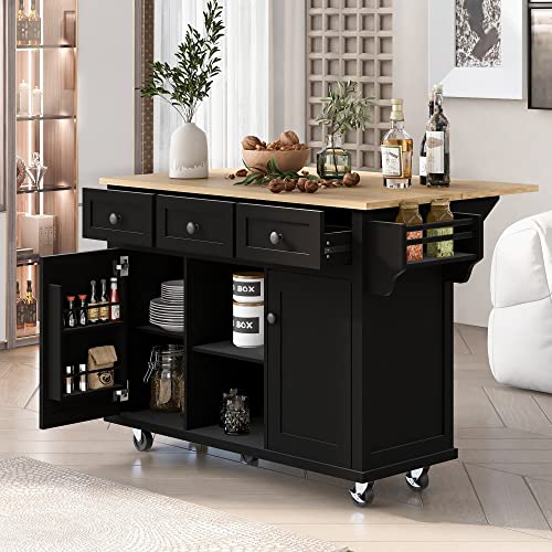 Large Kitchen Island with Drop Leaf, Rolling Cart, Power Outlet R822