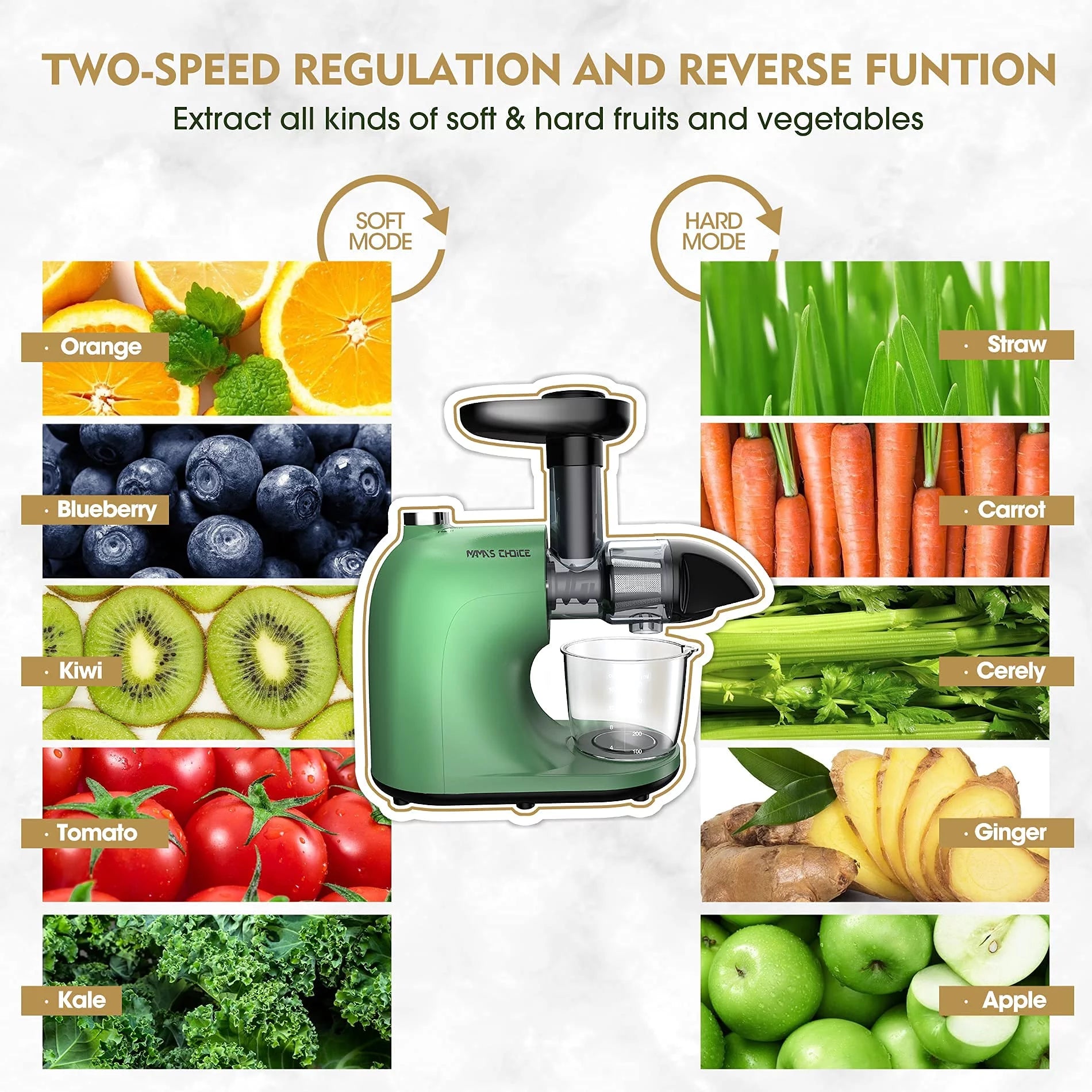 Slow Masticating Juicer for Vegetables and Fruits, Cold Press Extractor C51735