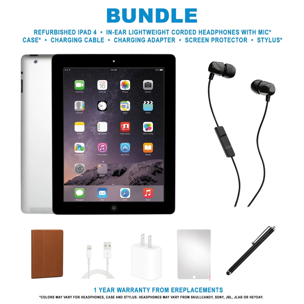 iPad 4 32GB Wi-Fi Black Bundle with Headphones, Case, Stylus & Charger B416734