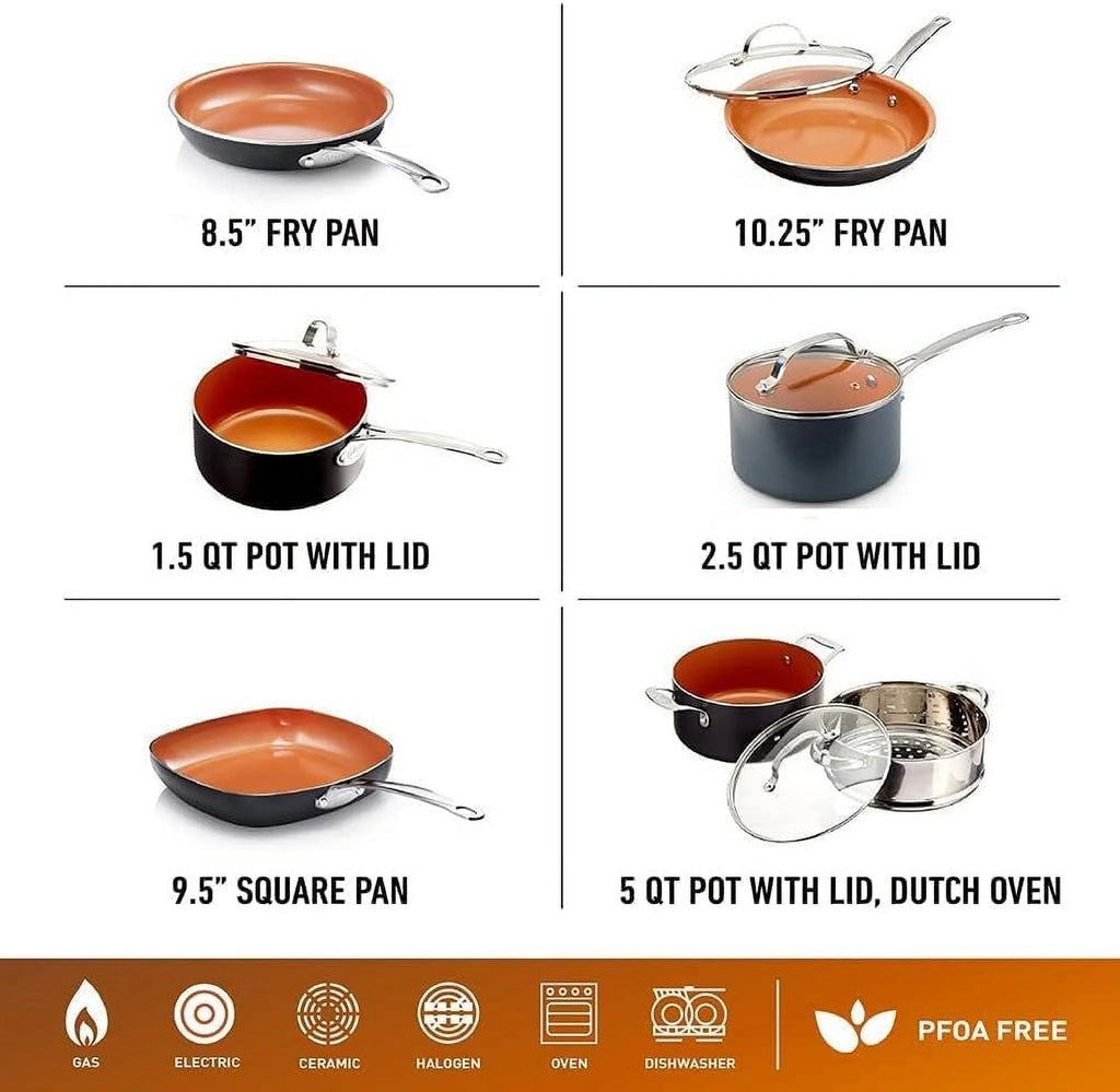12 Piece Non-Stick Cookware Set with Skillets, Fry Pans and Stock Pots S98131