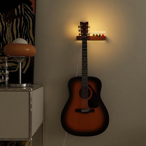 Guitar Wall Mount Stand with LED Lights, Solid Wood & Acrylic, USB-Powered Z93098