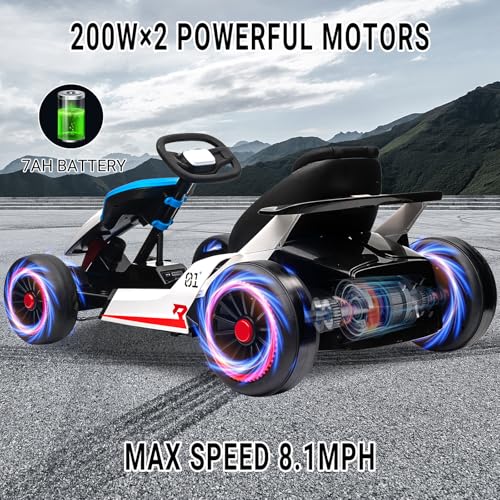 Kids Go Kart, 24V Electric Drift Car with Dual 200W Motors, 2-Speed, White B188186