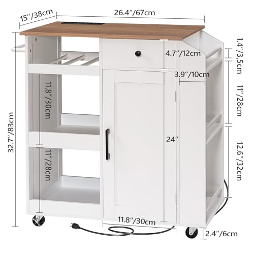 Kitchen Island with Power Outlet and Drawer on Wheels I678
