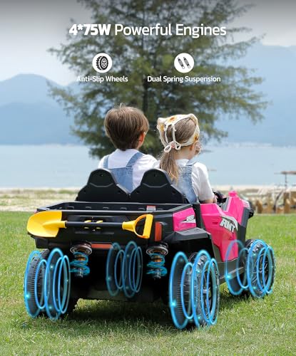 24V Ride on Car 2 Seater with Sun Shade, Dump Bed & Shovel, 4WD Electric Truck for Kids F44284