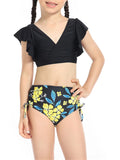 Liacowi Mommy and Me Swimsuits 2 Piece Bikinis Set Print Fly Sleeve Tops + Briefs Swimwear Bathing Suit Beachwear for Women＆＆Girls