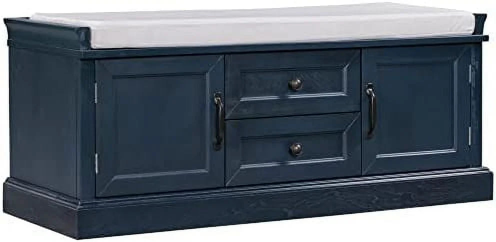 Solid Wood Shoe Bench with 3 Shutter Doors and Removable Cushion Q53541