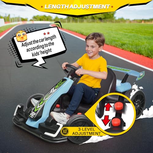 24V Kids Go Kart 300W Electric Drift Kart Outdoor Race Toy with 2X150W Motor, 7AH Battery, Green R238
