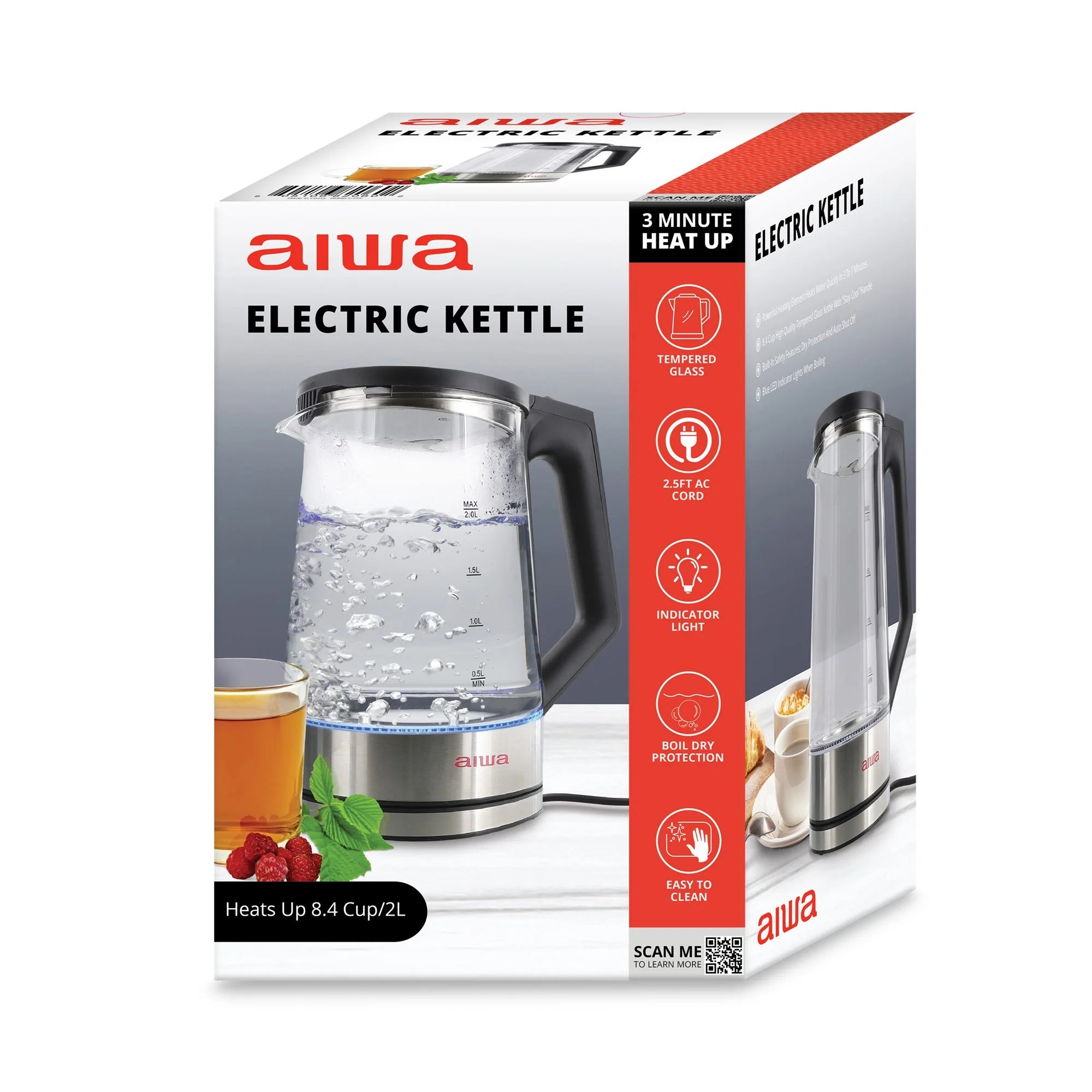 Electric Black Tea Kettle 8.4 Cups with Blue Indicator Lights P1150