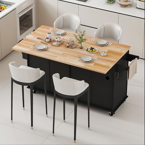 Movable Kitchen Island with Drop Leaf and Power Outlet J472