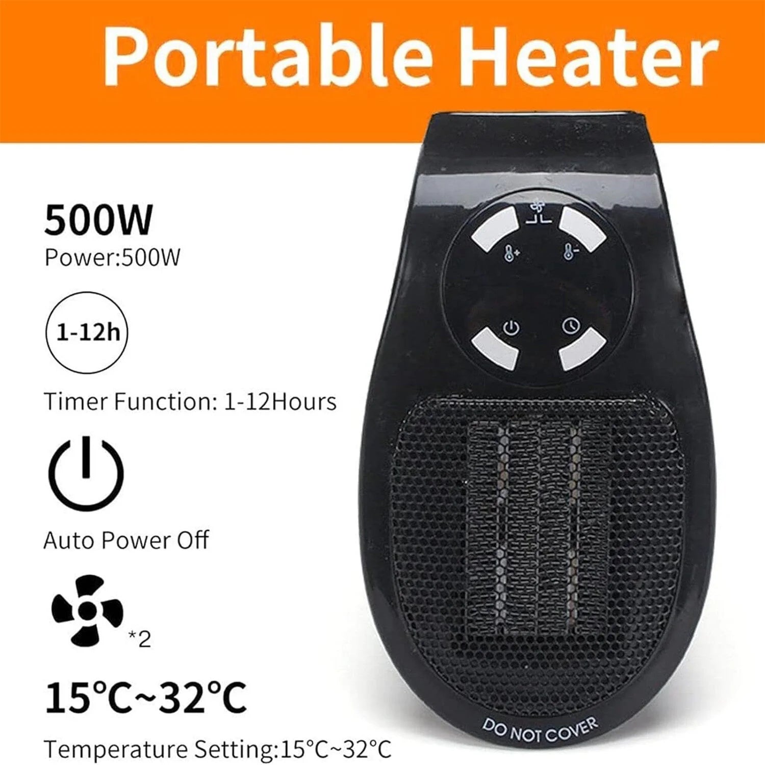 500W indoor portable heater with adjustable thermostat timer S644