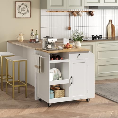 Kitchen Island with Power Outlet and Drawer on Wheels I678