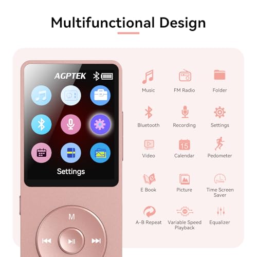 MP3 Player with Bluetooth 5.3, 1.8 Inch Screen, FM Radio, Voice Recorder I138