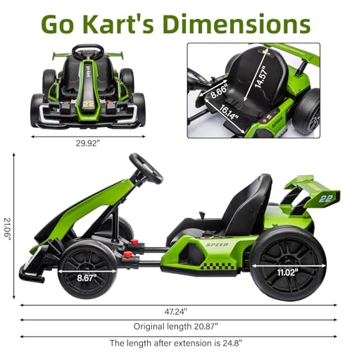 24V Electric Drift Go Kart for Kids, Adjustable Seat, 8mph C10094