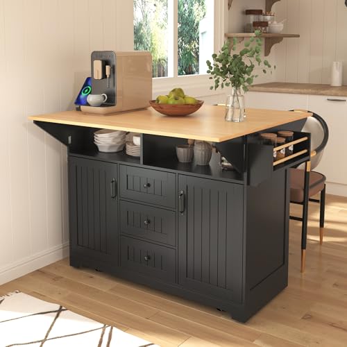 Foldable Kitchen Storage Island Cart with Drop Leaf Extensions and Wheels M744
