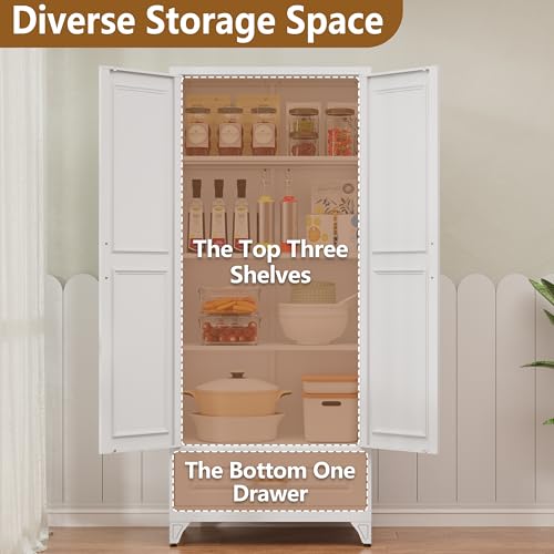 Tall Kitchen Storage Cabinet with Doors and Adjustable Shelves, Black Freestanding Cupboard X34021