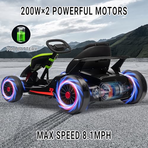 Kids Go Kart, 24V Electric Drift Car with Dual 200W Motors, 2-Speed, White B188186