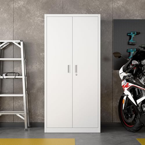 Garage Storage Cabinet with Wheels, 72" H, 2 Doors, 4 Adjustable Shelves, Black Q104