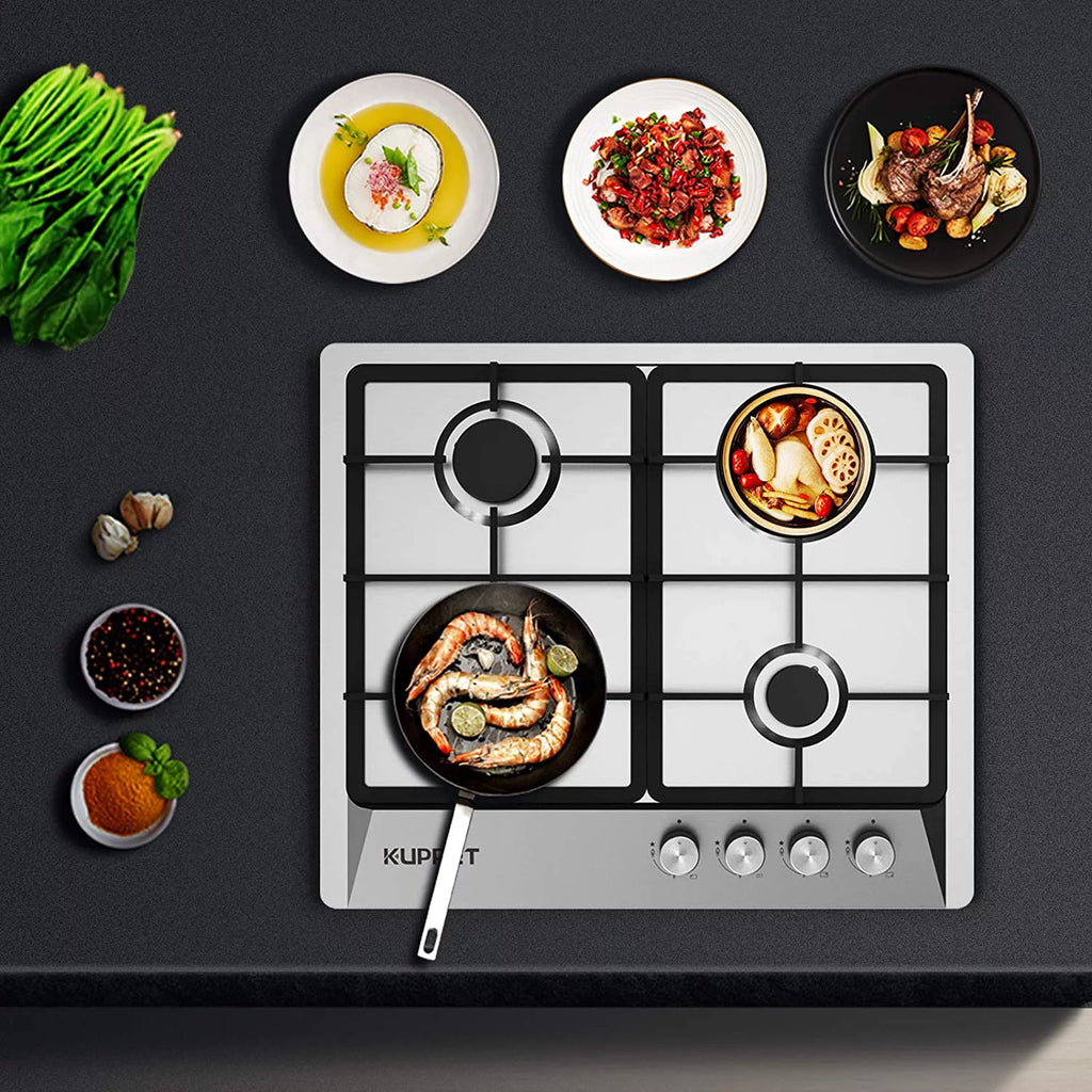 24 Inch Gas Cooktop with 4 Sealed Burners, Stainless Steel, NG/LPG Convertible O7493