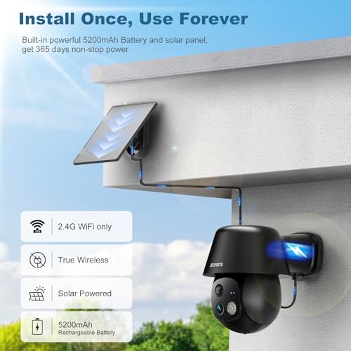 Solar Security Cameras Wireless Outdoor, 2K Pan/Tilt 360° View, WiFi, AI Motion Detection, Color Night Vision L50490
