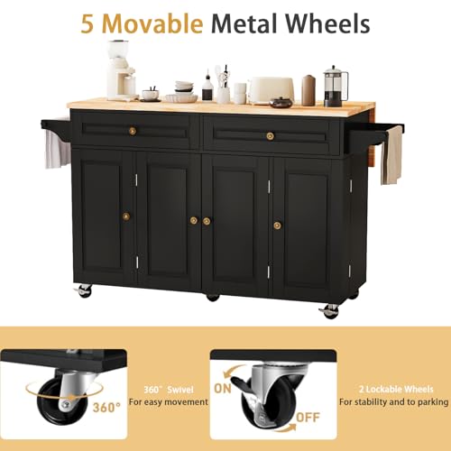 Movable Kitchen Island with Drop Leaf and Power Outlet J472