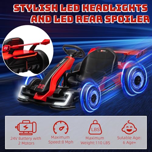 24V Electric Drift Go Kart for Kids, Adjustable Seat, 8mph C10094