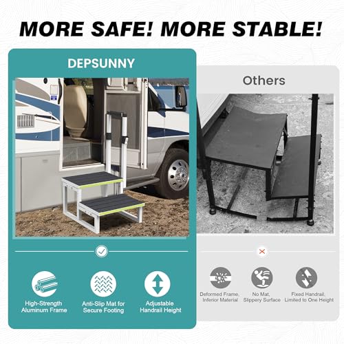 2 Step Stool with Handrail, Anti-Slip Mats, Portable for RV, Camper, Hot Tub V6811