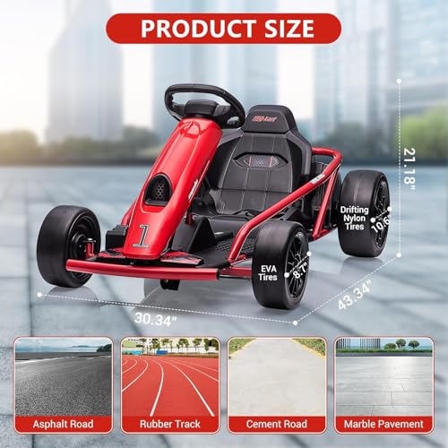 Electric Drift Kart for Kids, 24V Ride On Toy with 2×300W Motors H567371