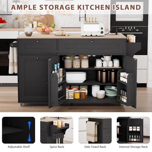 Kitchen Island on Wheels with Storage and Drop Leaf M62362