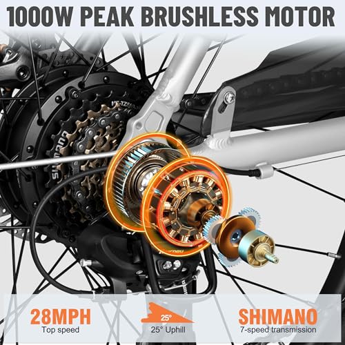 Electric Bike for Adults - 1000W Brushless Motor, Removable Battery, 7-Speed Commuter Z1037
