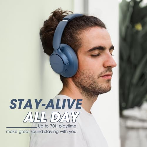 Hybrid Active Noise Cancelling Headphones with Transparent Mode, 70H Playtime, Wireless Bluetooth with Mic, Deep Bass, 3.5mm Cable, Soft Earpads, Fast Charging - Black M65774