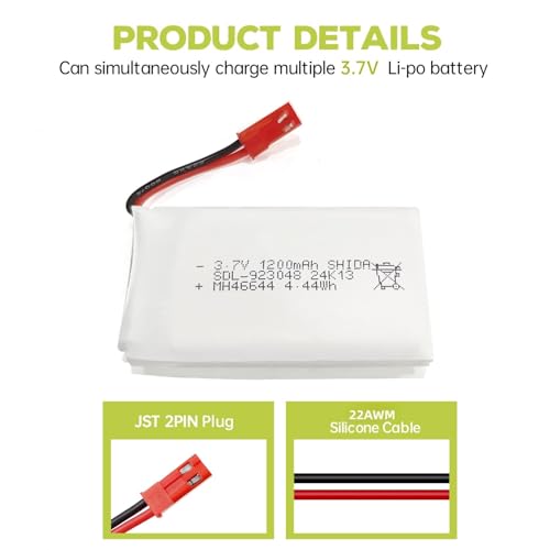 5PCS 3.7V 1200mAh 30C Lipo Battery with 5in1 Charger JST Plug for RC Quadcopters I711