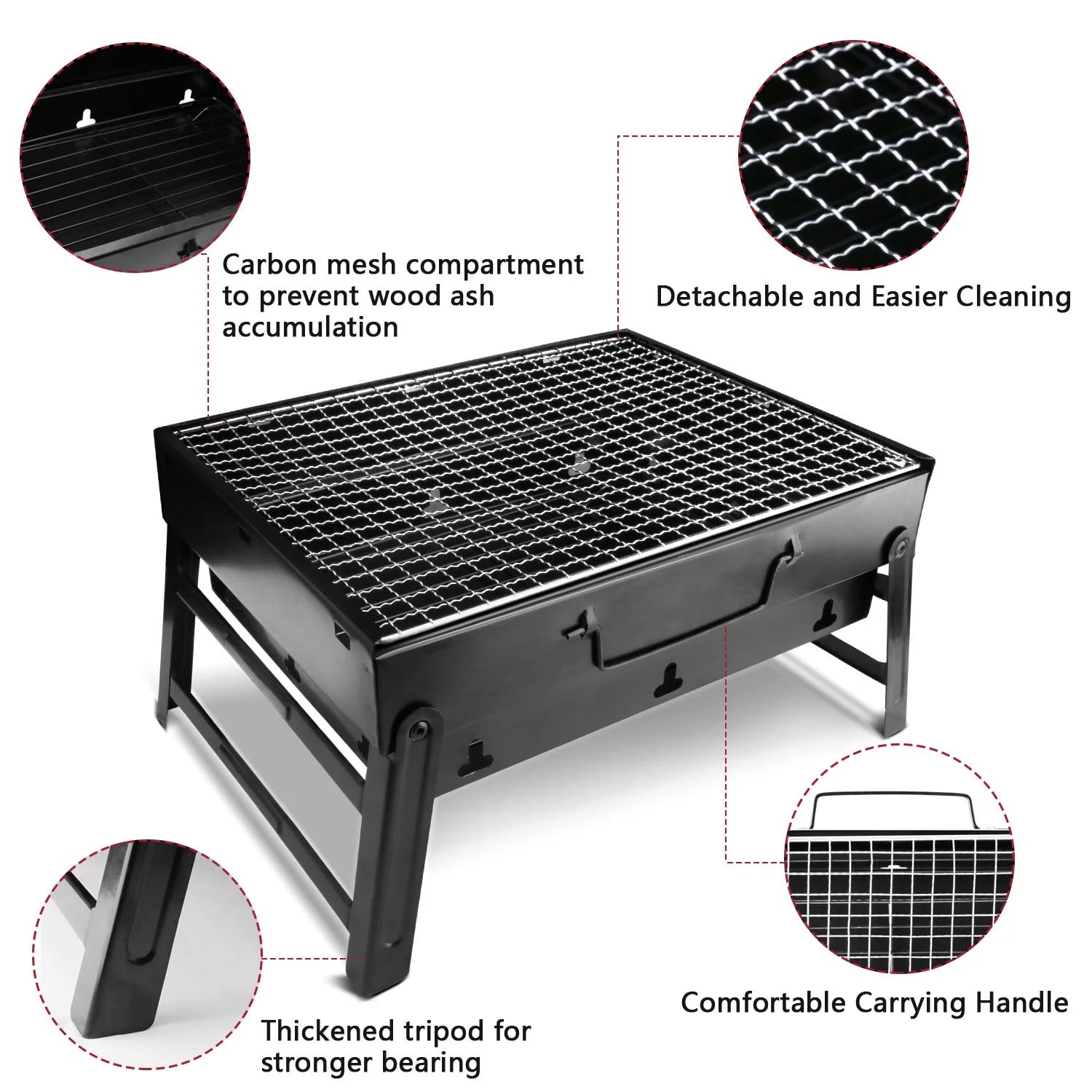 Foldable BBQ Charcoal Grill, Portable Stainless Steel Tabletop Barbecue Y8667