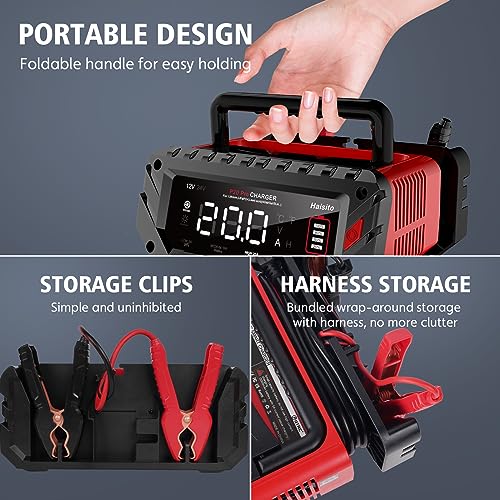 20 Amp Lithium Battery Charger, 12V and 24V Lifepo4, Lead-Acid Portable Car Battery Charger R763