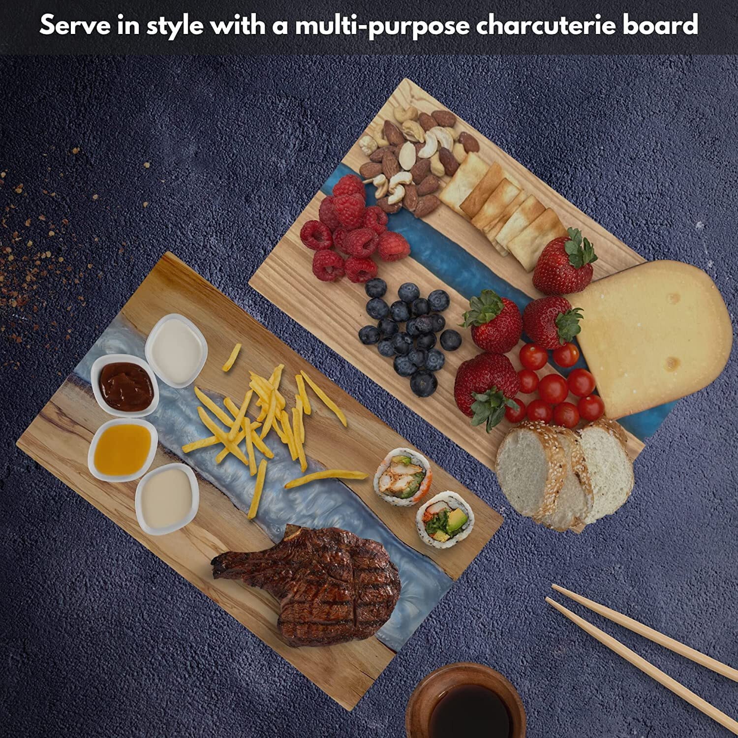 Blue Resin River Cheese Board Serving Tray O770