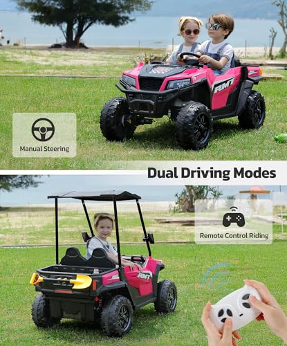 24V Ride on Car 2 Seater with Sun Shade, Dump Bed & Shovel, 4WD Electric Truck for Kids F44284